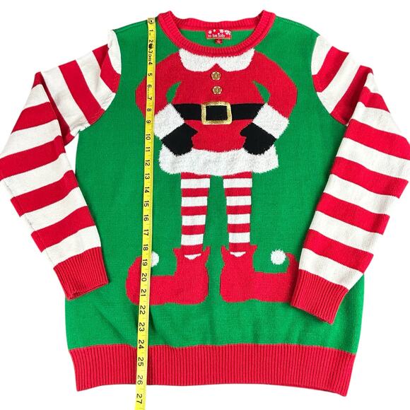 To Be Jolly Holiday Pullover Women Size Large Red Green White Elf Ugly Sweater - Picture 13 of 13